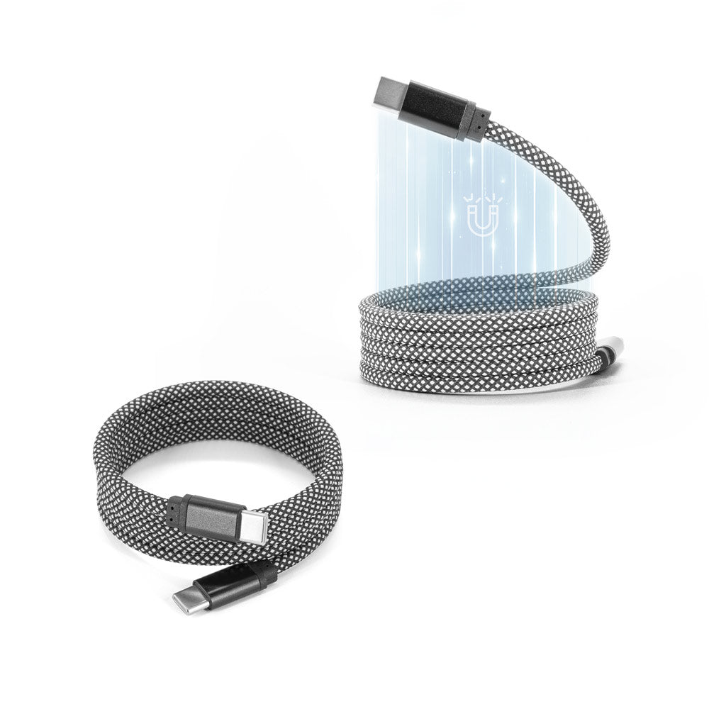NADELLA. Cabo USB-C para USB-C com cordão entrelaçado (60 W)e sistema magnético que facilita o enrolamento, em poliéster