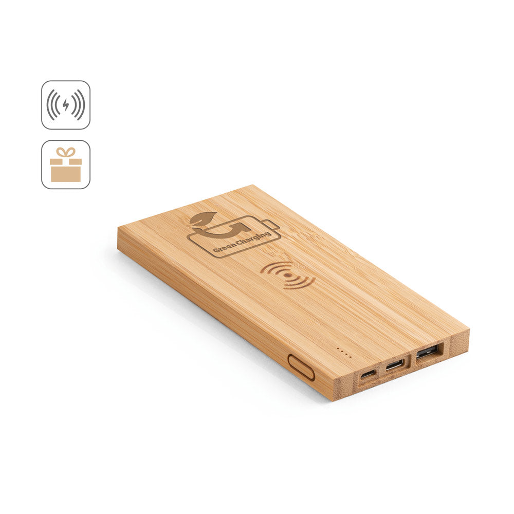 FITCH. Power bank 5'000 mAh com carregador wireless em bambu 5W