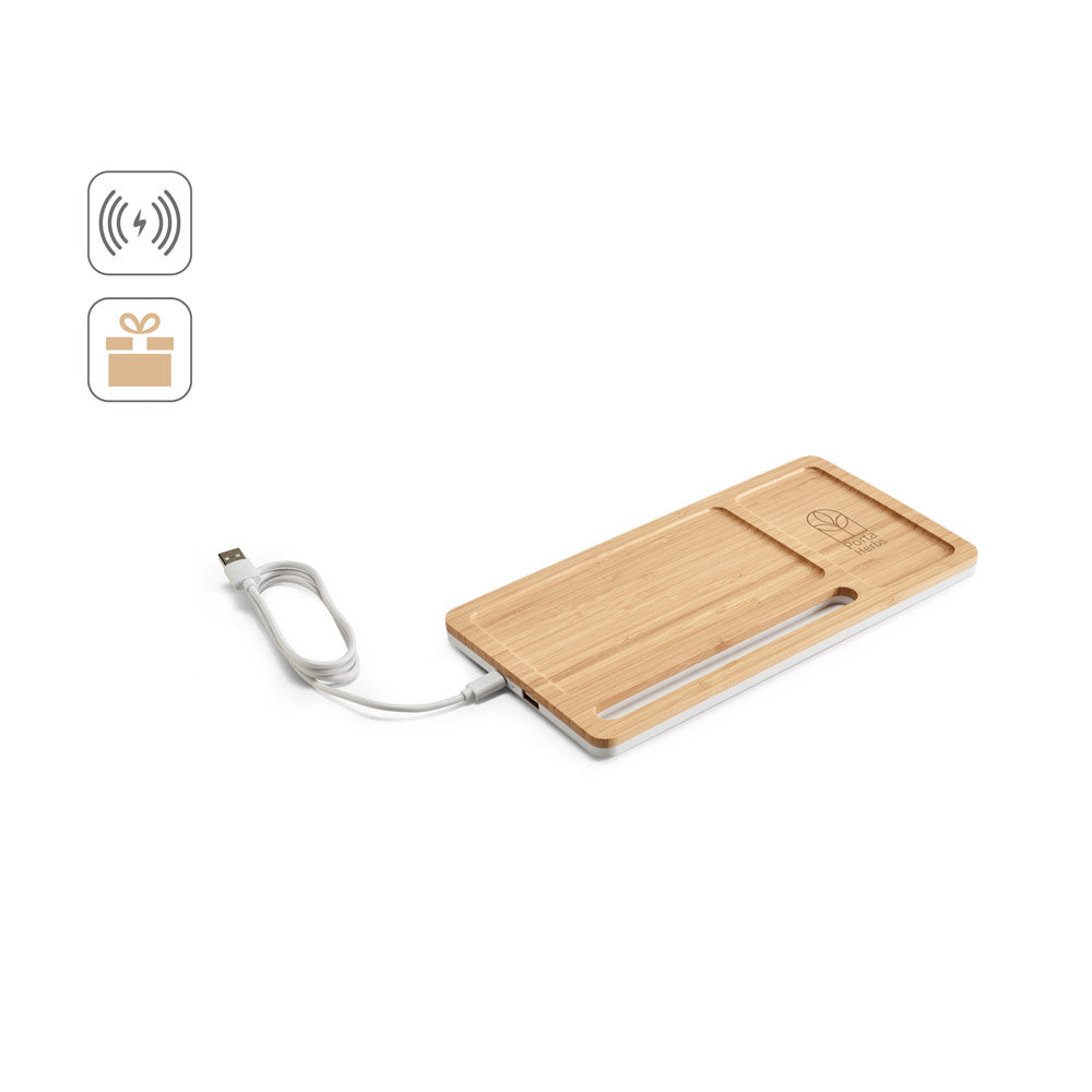 MOTT. Organizador de secretária com carregador wireless 15W em bambu e ABS