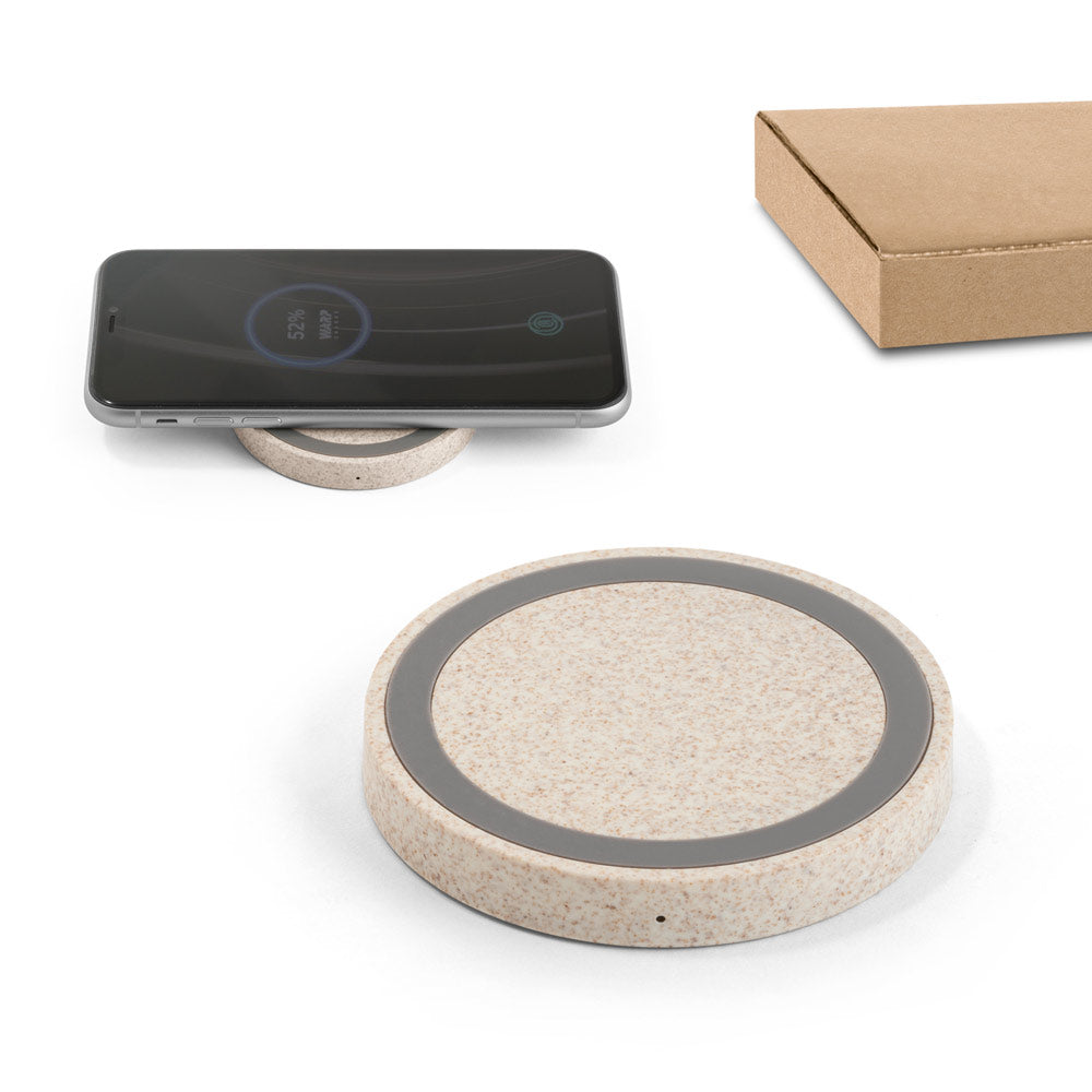 CUVIER. Carregador wireless 15W em ABS reciclado (65%) e fibra de palha de trigo (35%)