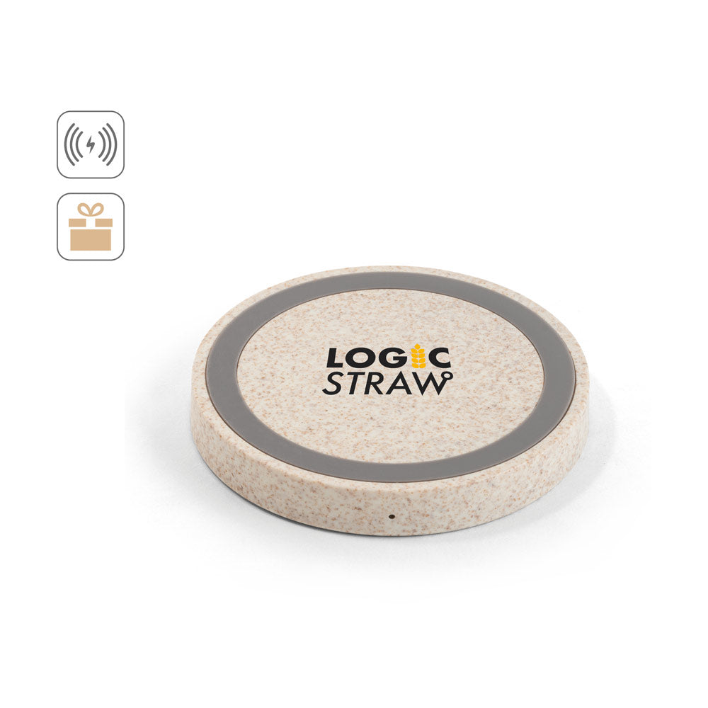 CUVIER. Carregador wireless 15W em ABS reciclado (65%) e fibra de palha de trigo (35%)