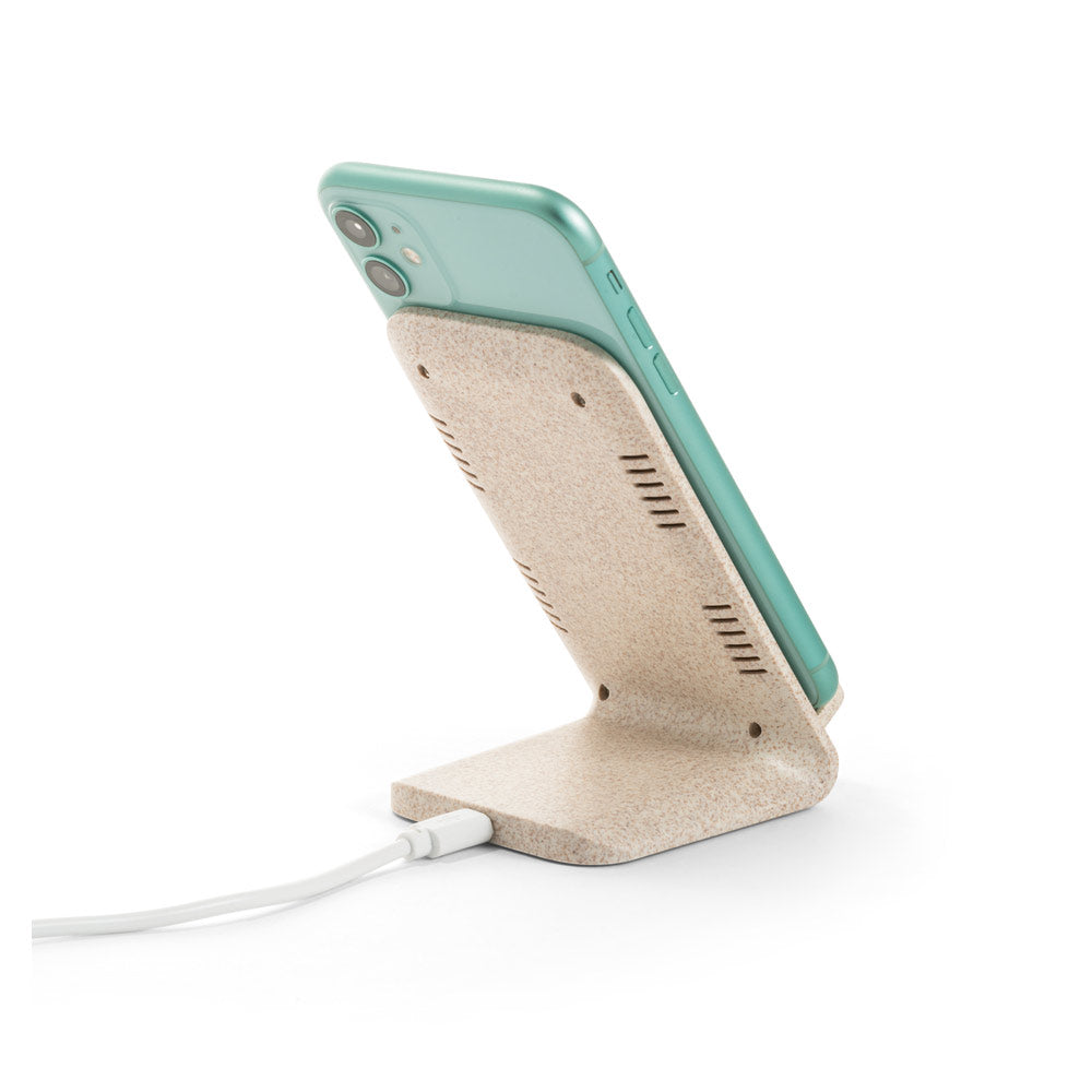 ENGLERT. Suporte para smartphone com carregador wireless super rápido 10W em ABS reciclado (70% rABS) e fibra de palha de trigo