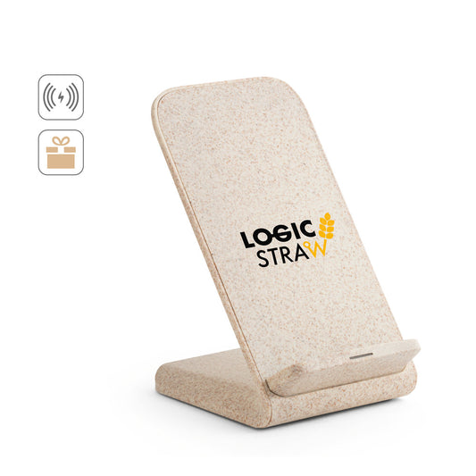 ENGLERT. Suporte para smartphone com carregador wireless super rápido 10W em ABS reciclado (70% rABS) e fibra de palha de trigo