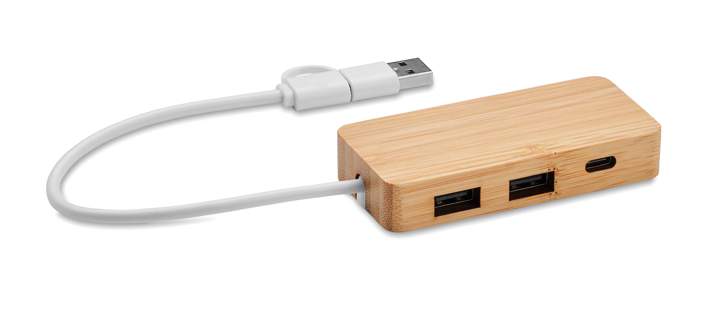 Hub De 3 Portas Usb Em Bambu