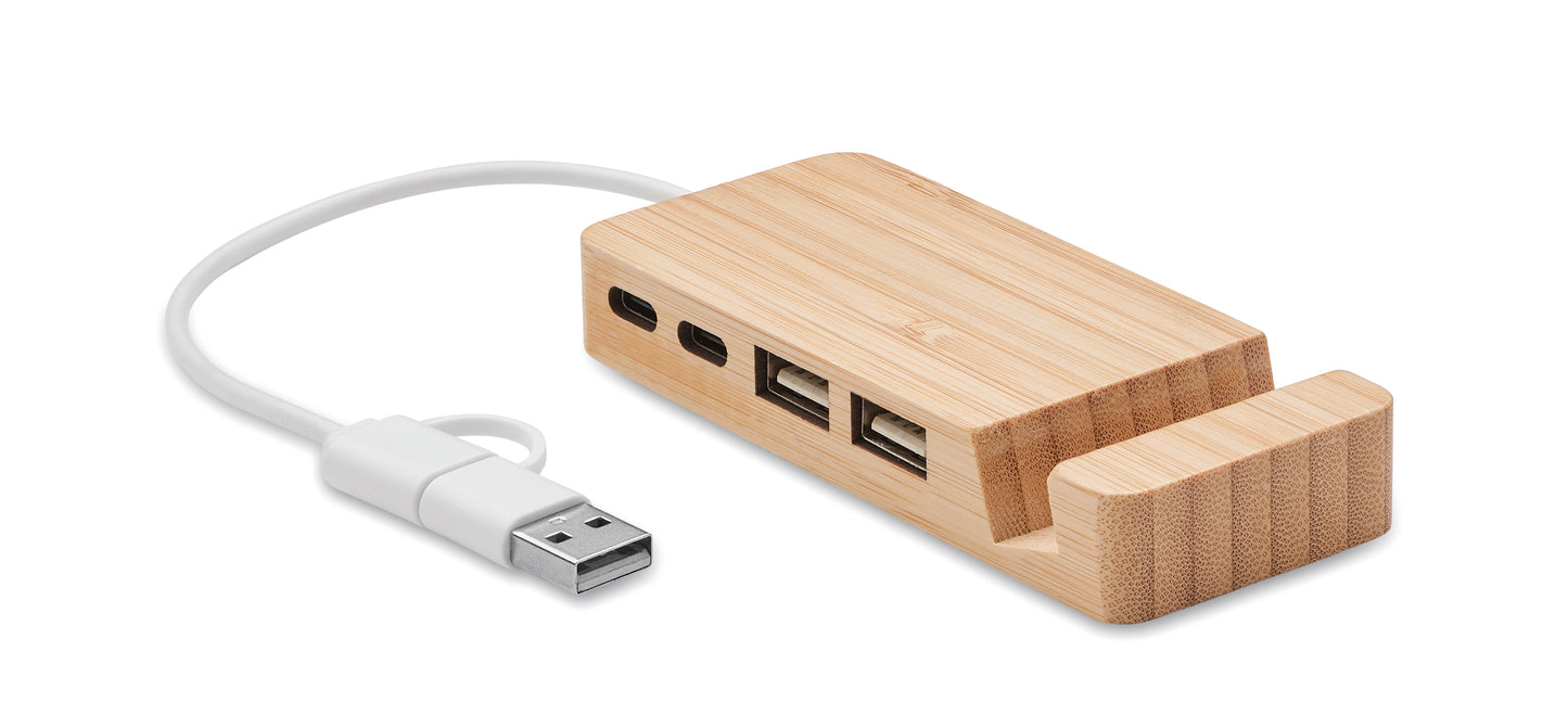 Hub 4 Portas Usb Em Bambu